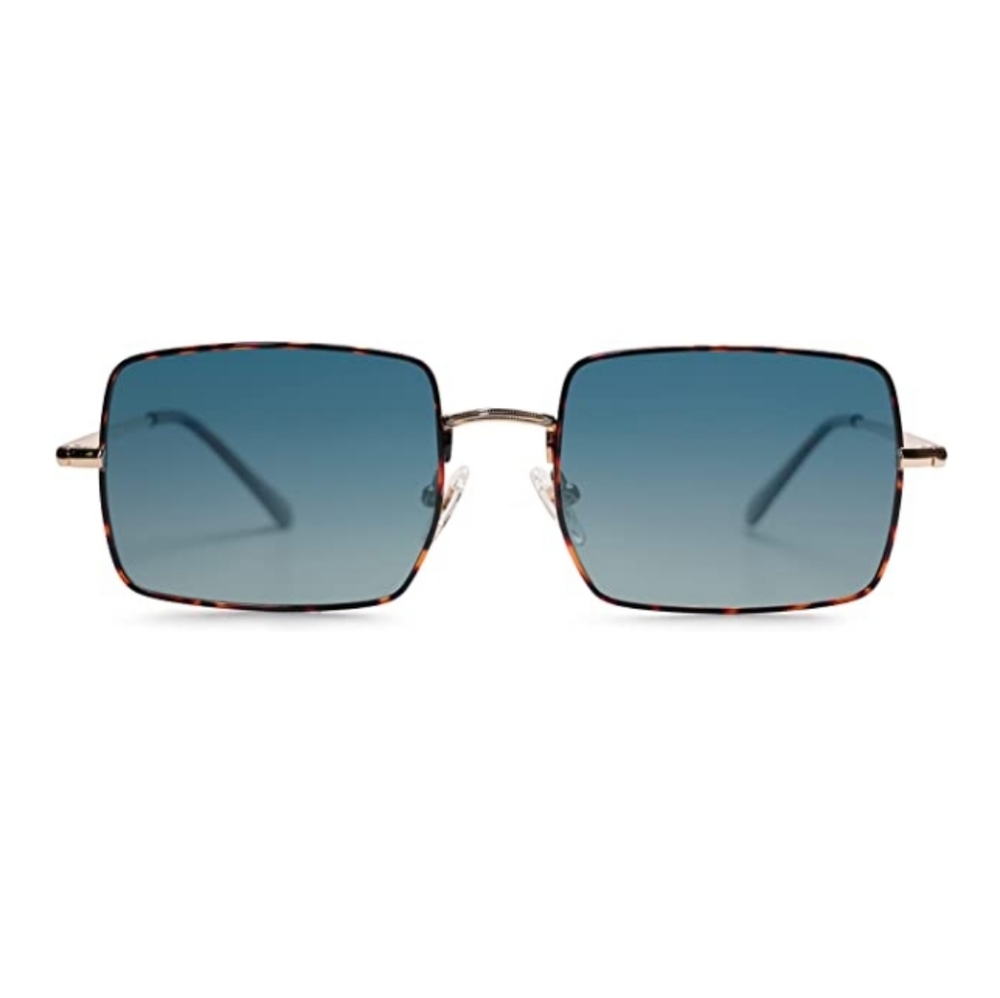 Blue Lenses Rectangle Polygon Polarized Sunglasses Retro Classic Vintage - Picture 2 of 4